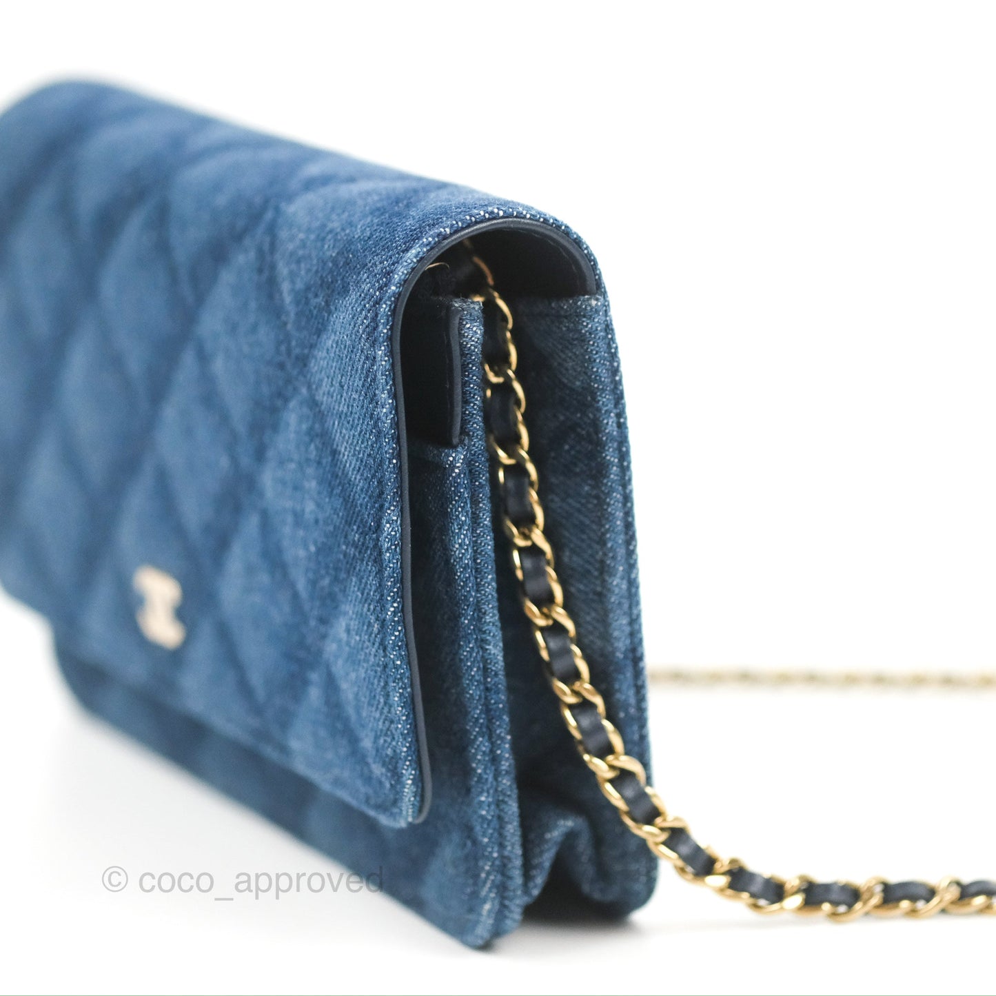 Chanel Quilted Classic Wallet on Chain WOC Denim Gold Hardware