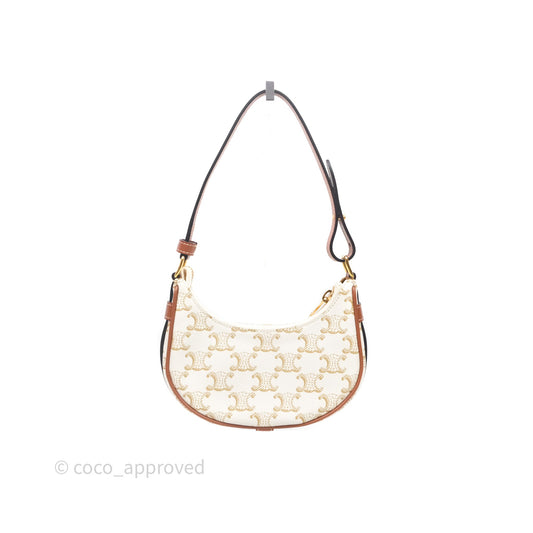 Celine Mini Ava Bag In Triomphe Canvas Calfskin White
