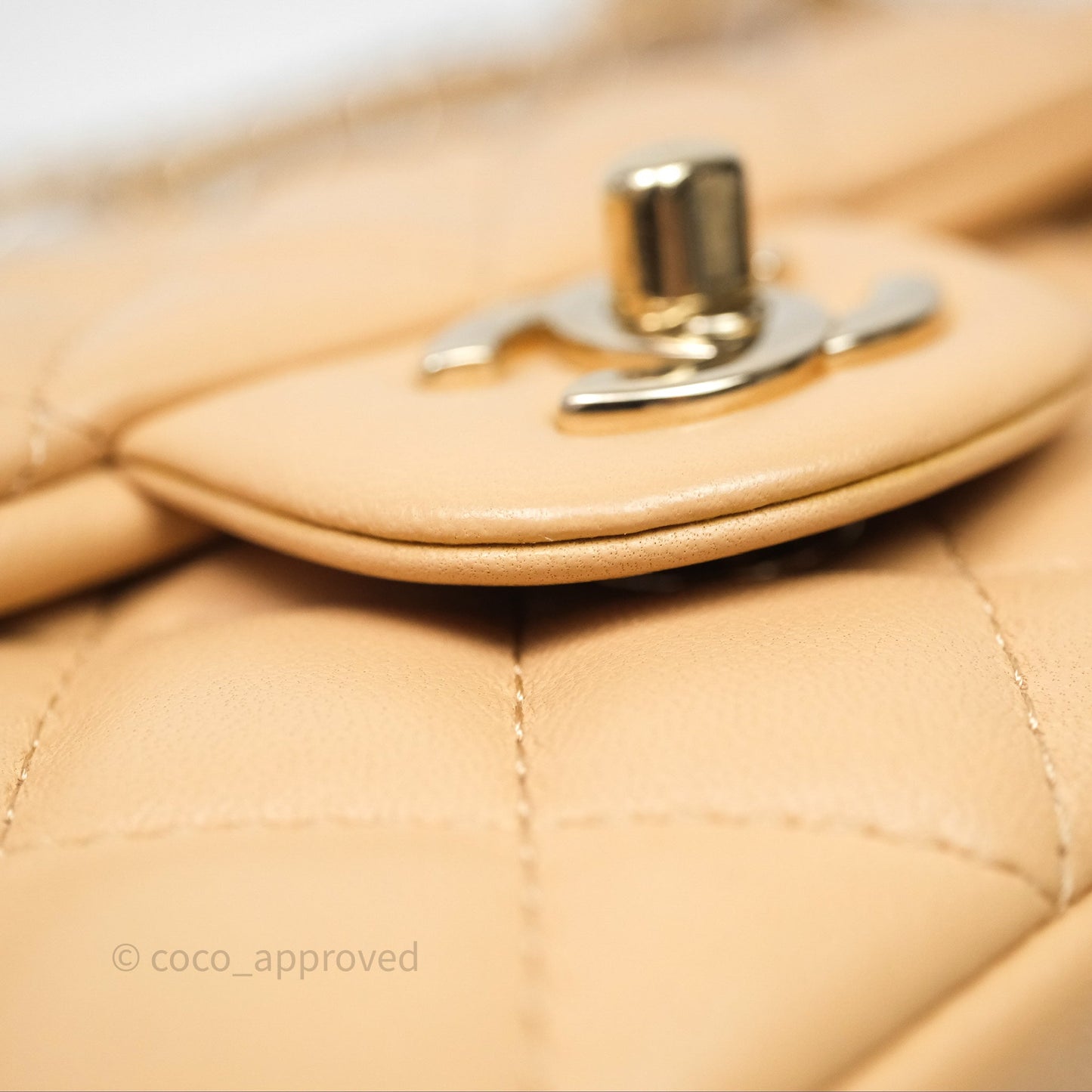 Chanel Mini Rectangular Quilted Beige Lambskin Gold Hardware