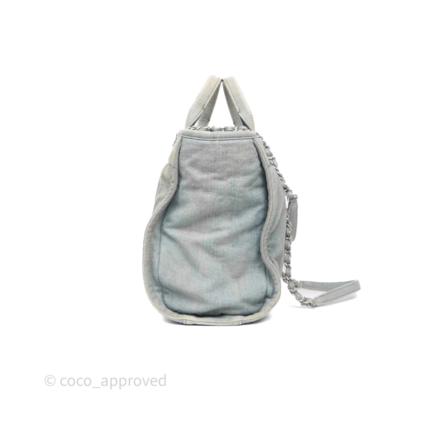 Chanel New Small Deauville Tote Denim Light Blue Aged Silver Hardware