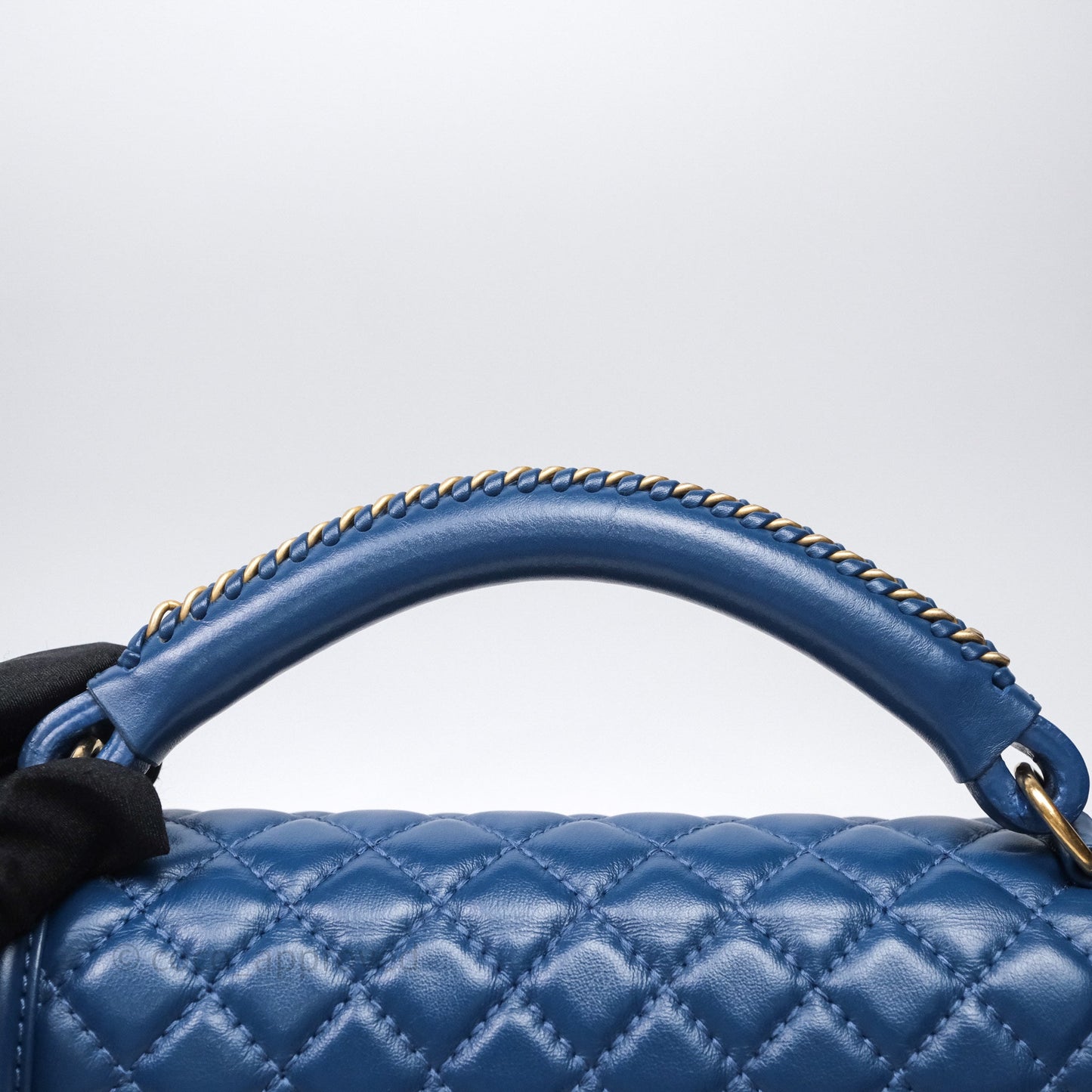 Chanel Quilted Medium Boy With Handle Blue Calfskin Aged Gold Hardware