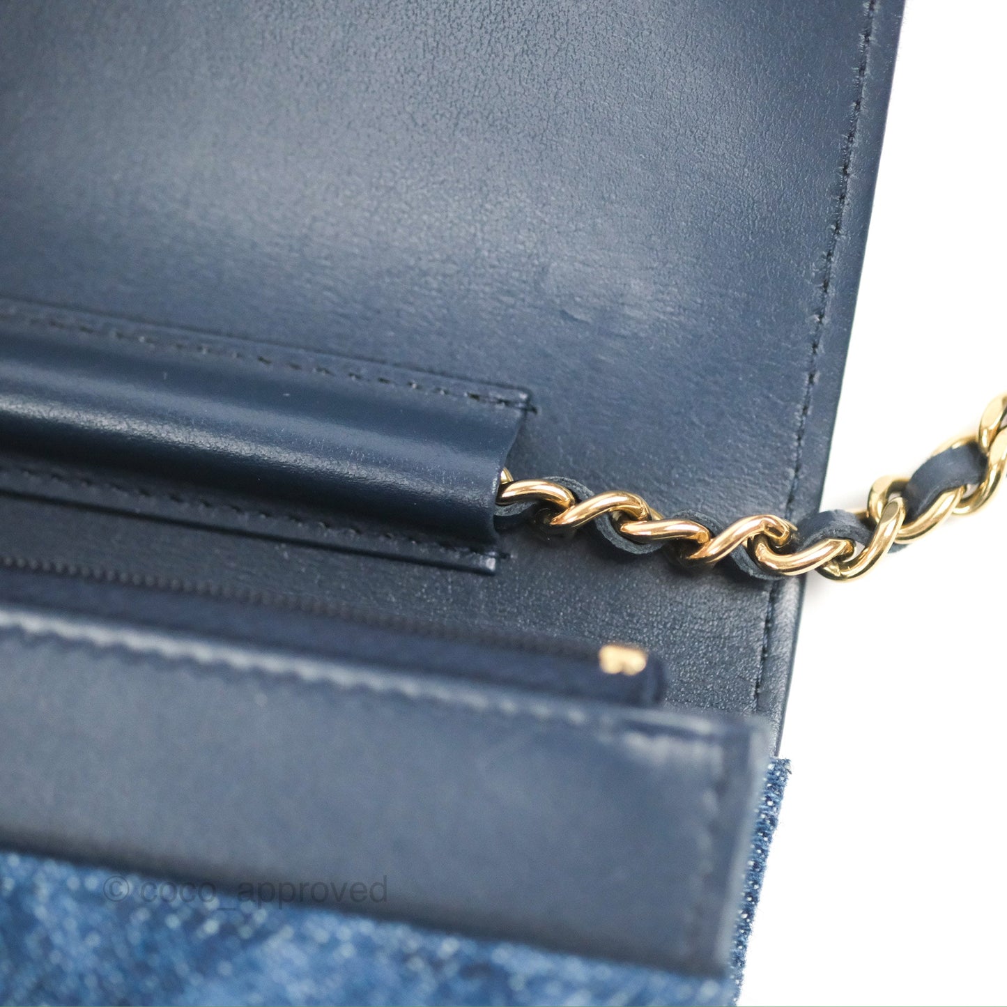 Chanel Quilted Classic Wallet on Chain WOC Denim Gold Hardware