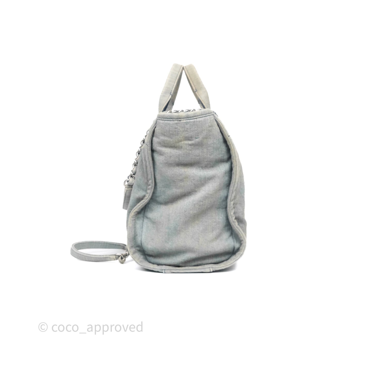 Chanel New Small Deauville Tote Denim Light Blue Aged Silver Hardware