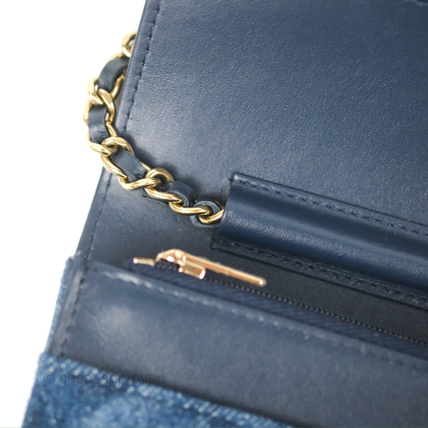 Chanel Quilted Classic Wallet on Chain WOC Denim Gold Hardware