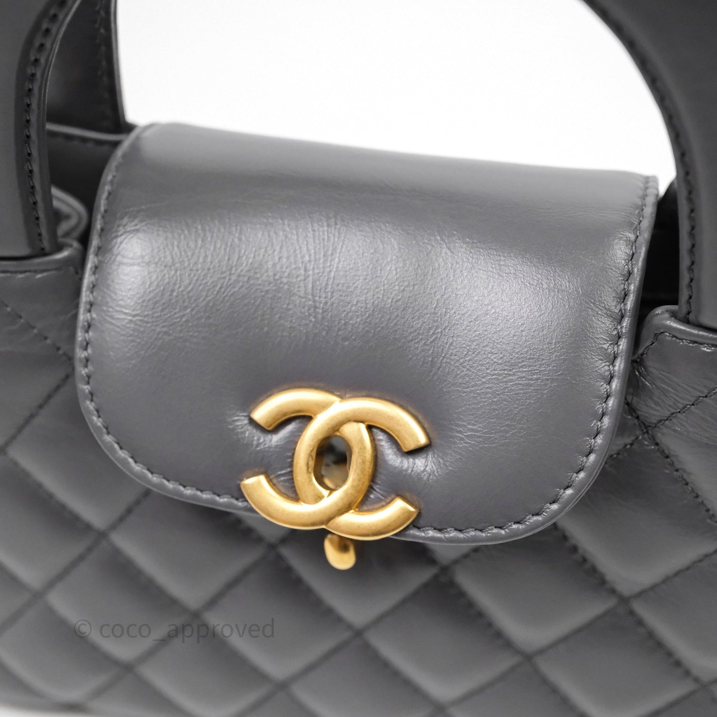 Chanel Kelly Bag Quilted Grey Shiny Crumpled Calfskin Aged Gold Hardware