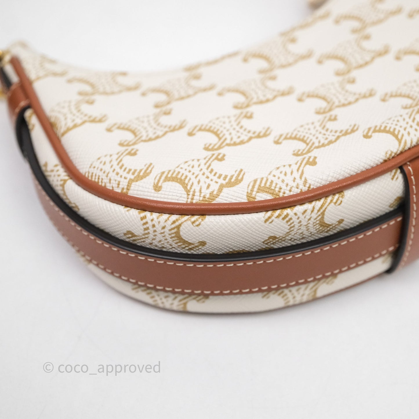 Celine Mini Ava Bag In Triomphe Canvas Calfskin White