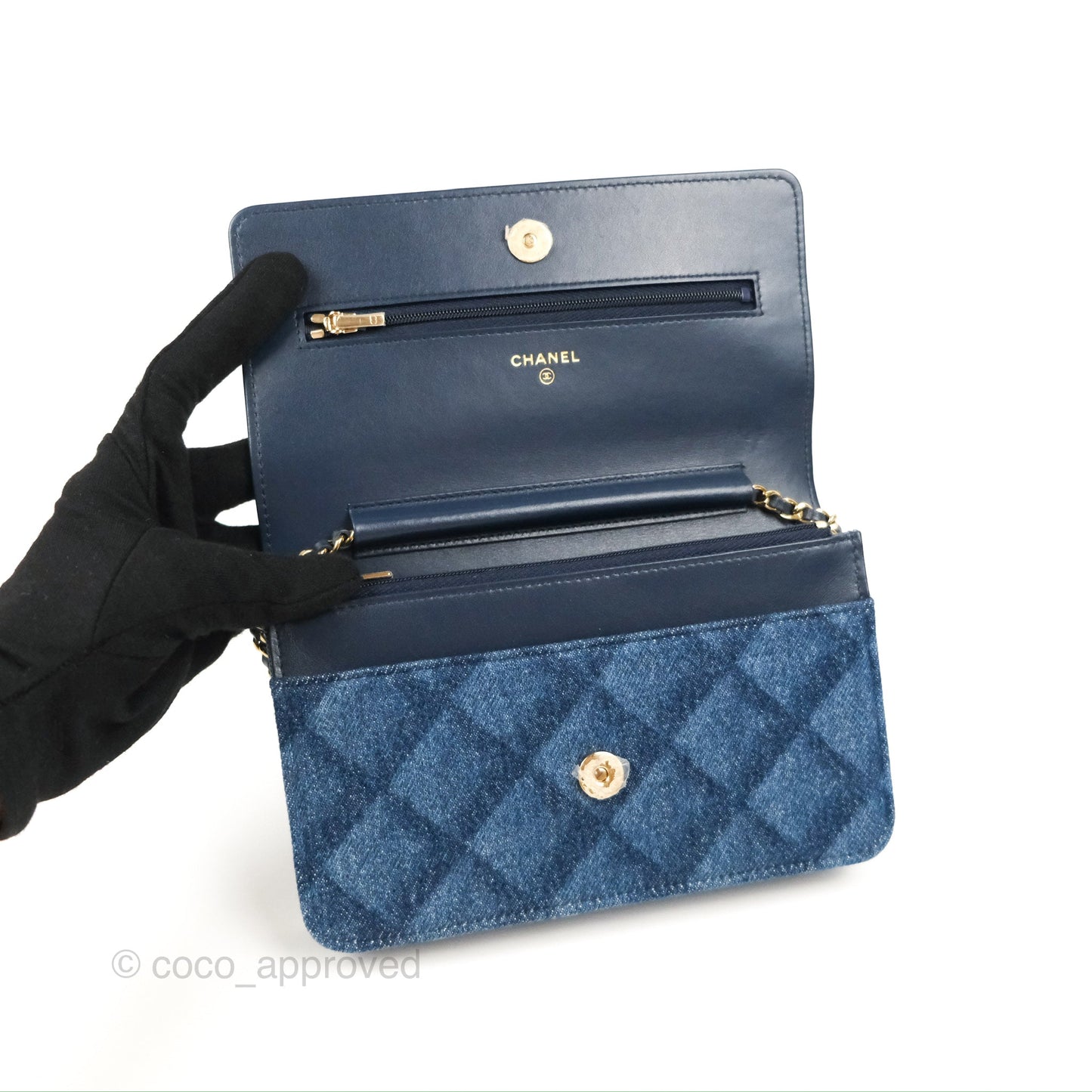 Chanel Quilted Classic Wallet on Chain WOC Denim Gold Hardware