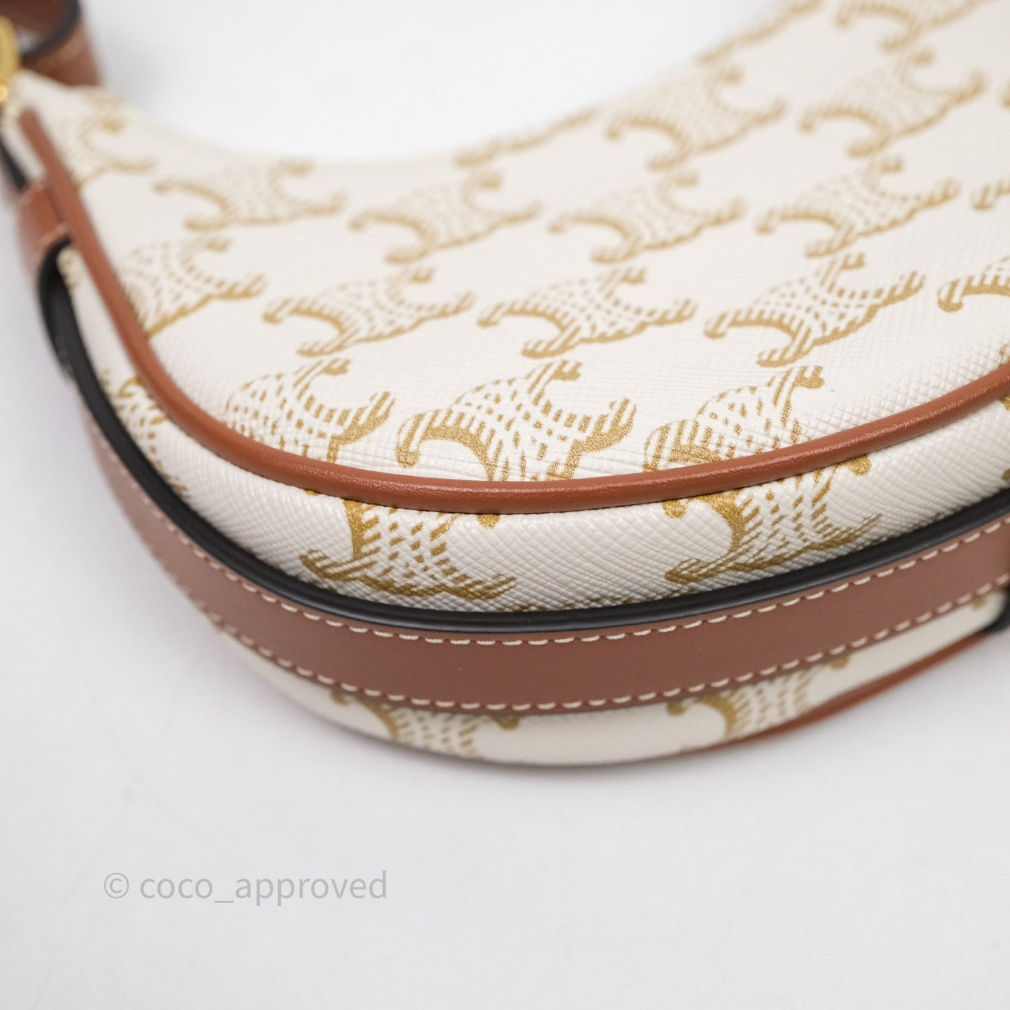 Celine Mini Ava Bag In Triomphe Canvas Calfskin White