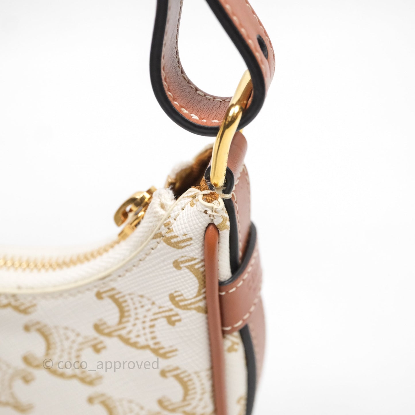 Celine Mini Ava Bag In Triomphe Canvas Calfskin White