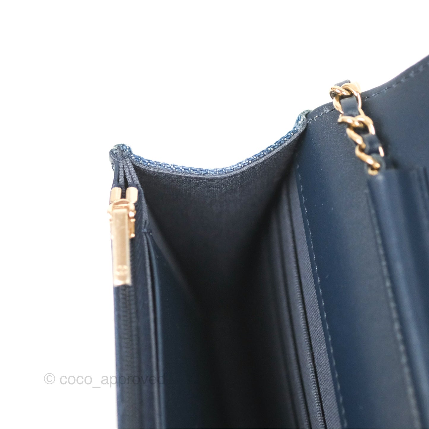 Chanel Quilted Classic Wallet on Chain WOC Denim Gold Hardware