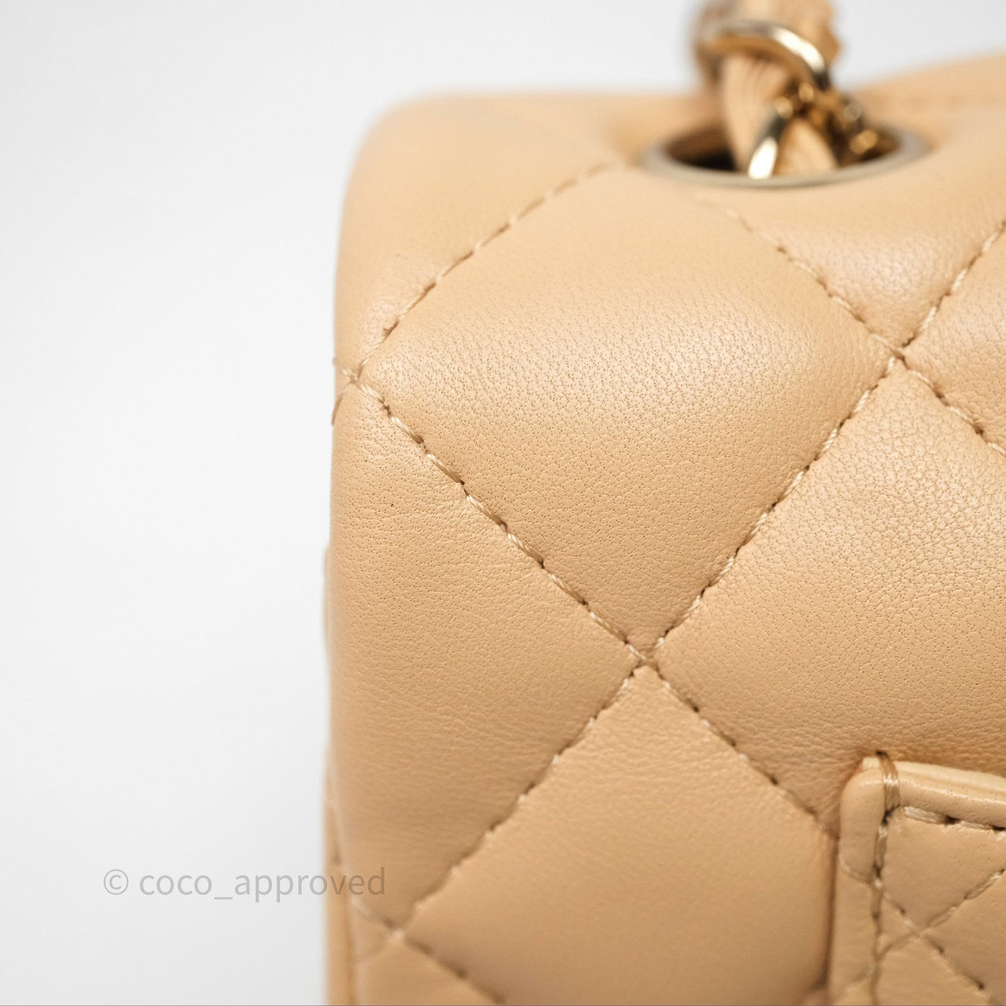 Chanel Mini Rectangular Quilted Beige Lambskin Gold Hardware