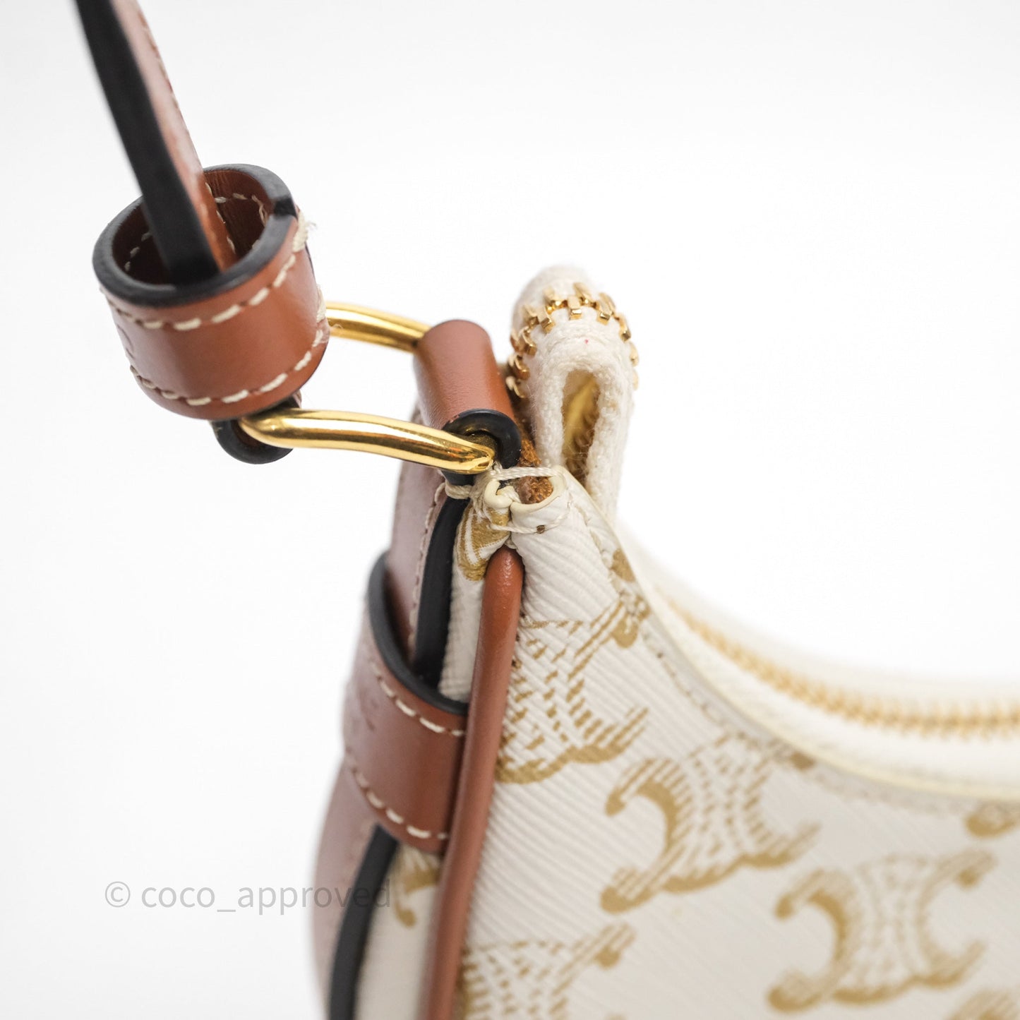 Celine Mini Ava Bag In Triomphe Canvas Calfskin White