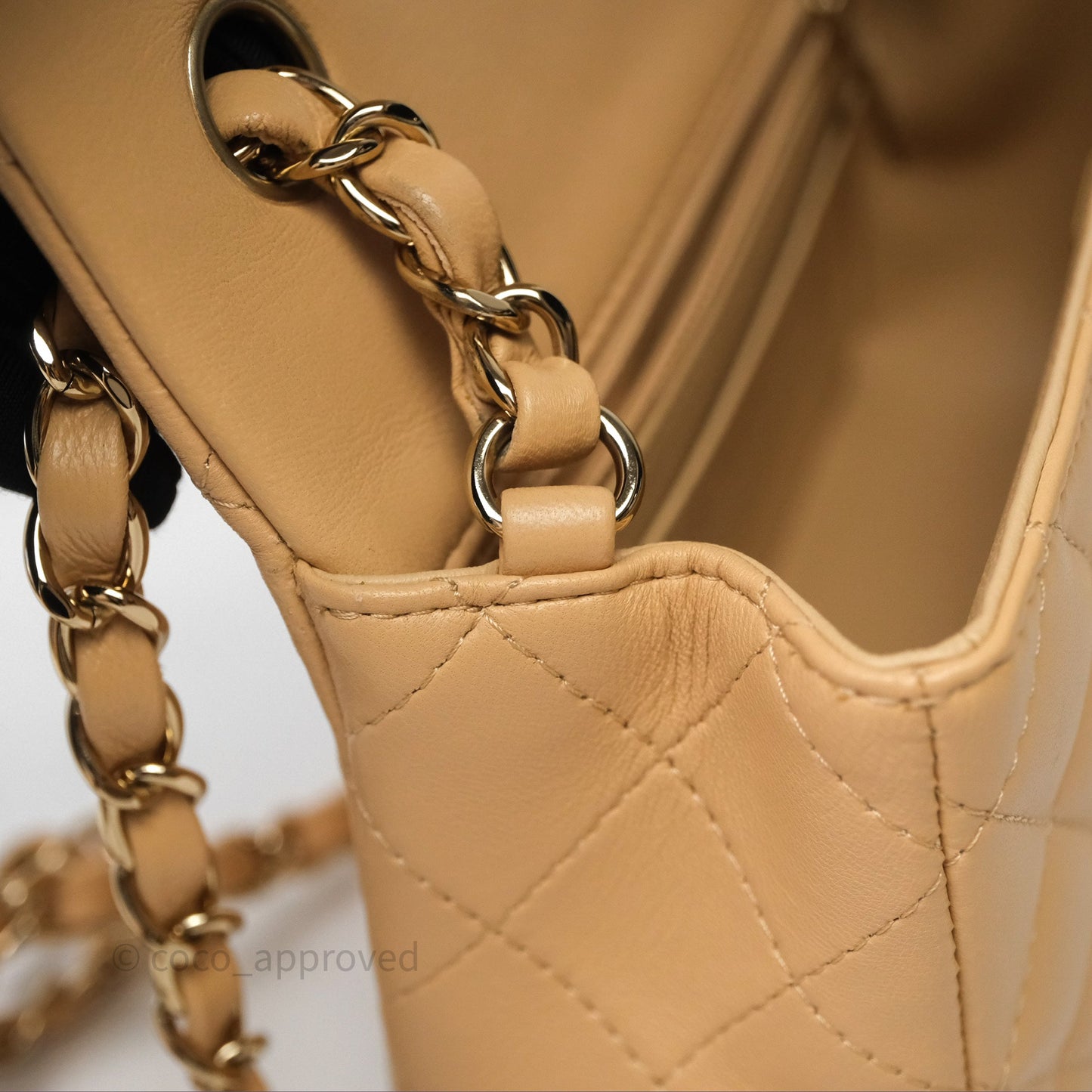Chanel Mini Rectangular Quilted Beige Lambskin Gold Hardware