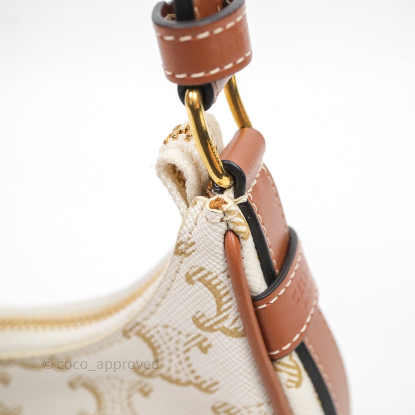 Celine Mini Ava Bag In Triomphe Canvas Calfskin White