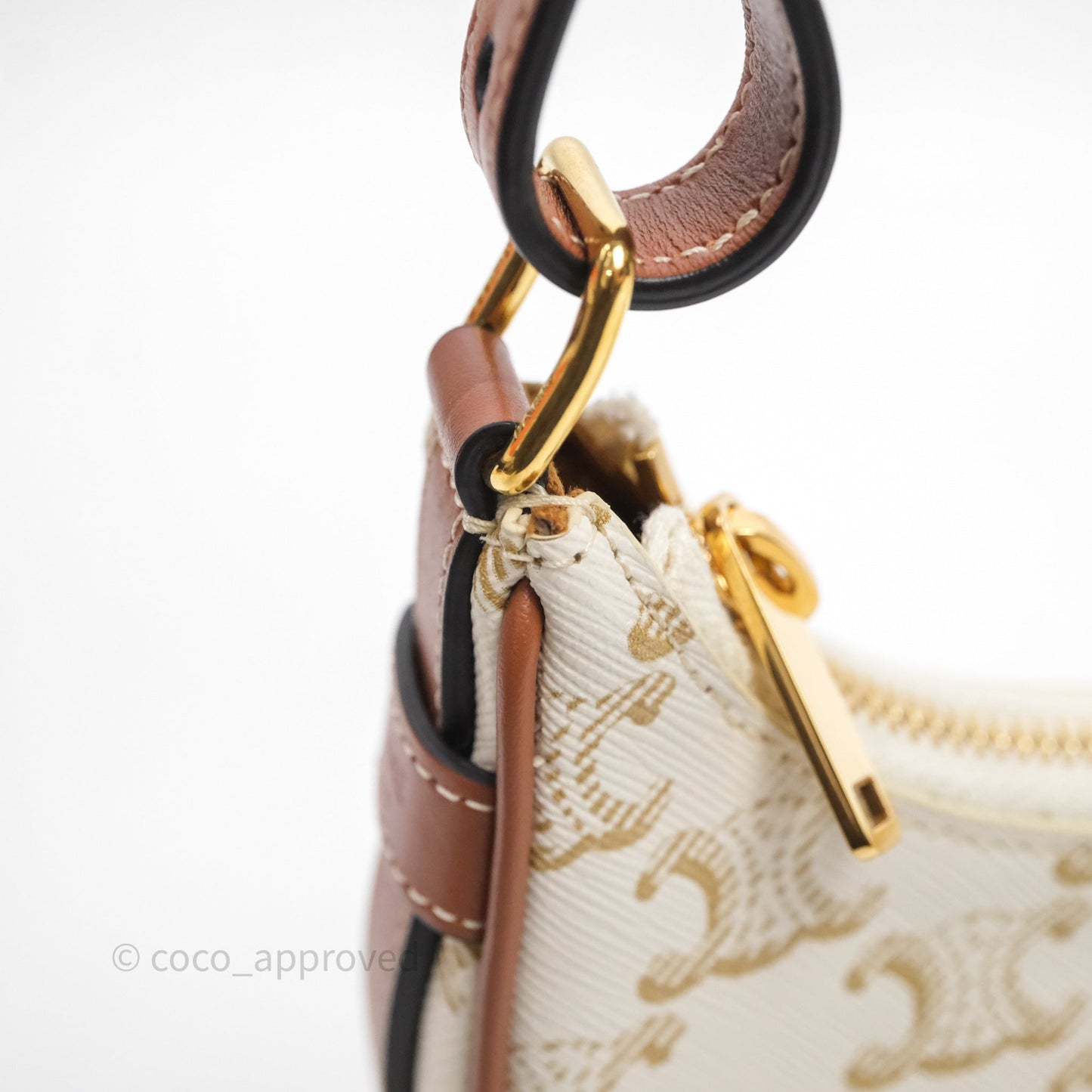 Celine Mini Ava Bag In Triomphe Canvas Calfskin White