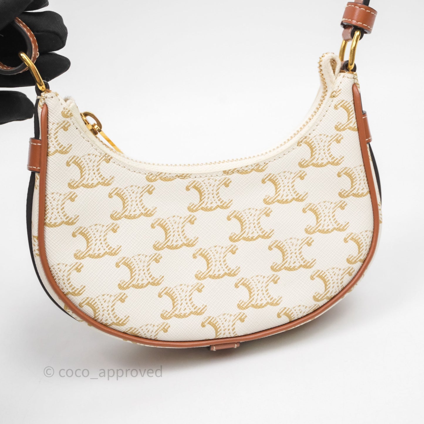 Celine Mini Ava Bag In Triomphe Canvas Calfskin White