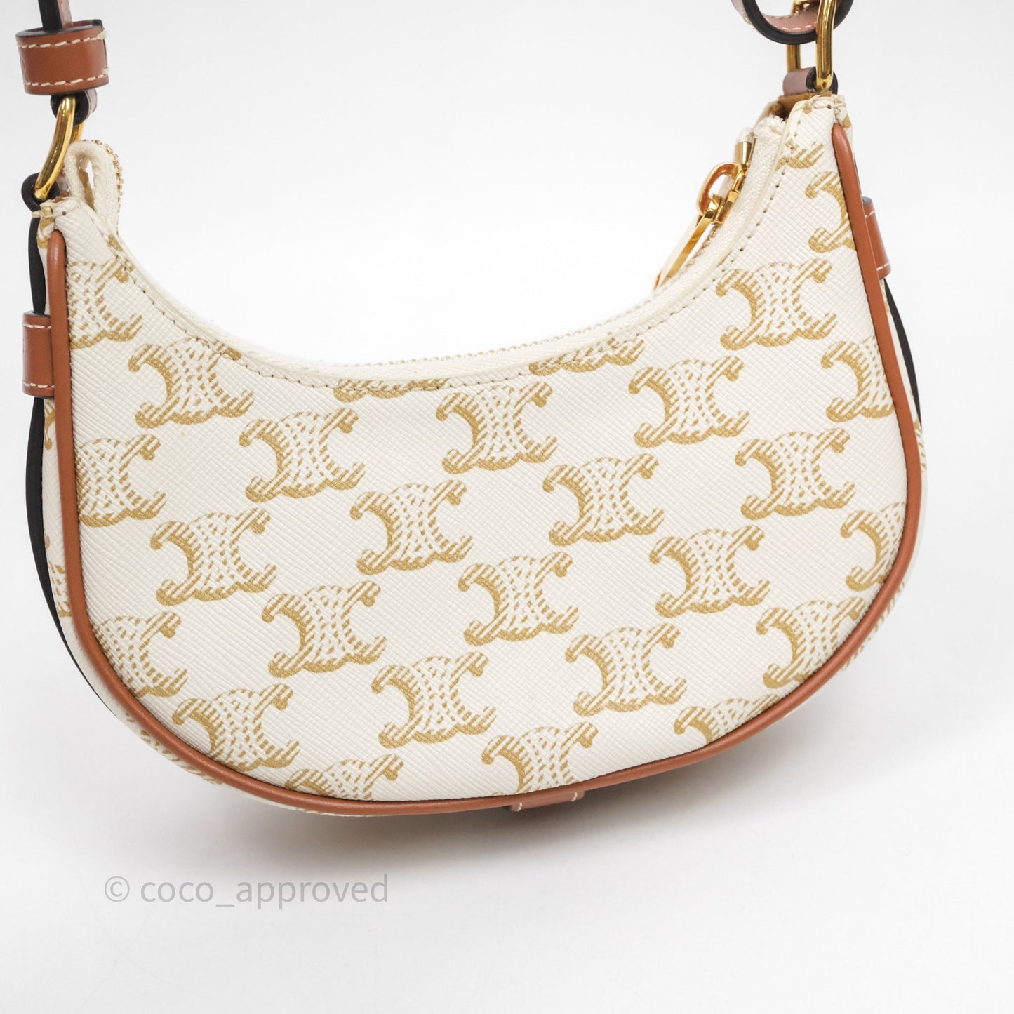 Celine Mini Ava Bag In Triomphe Canvas Calfskin White