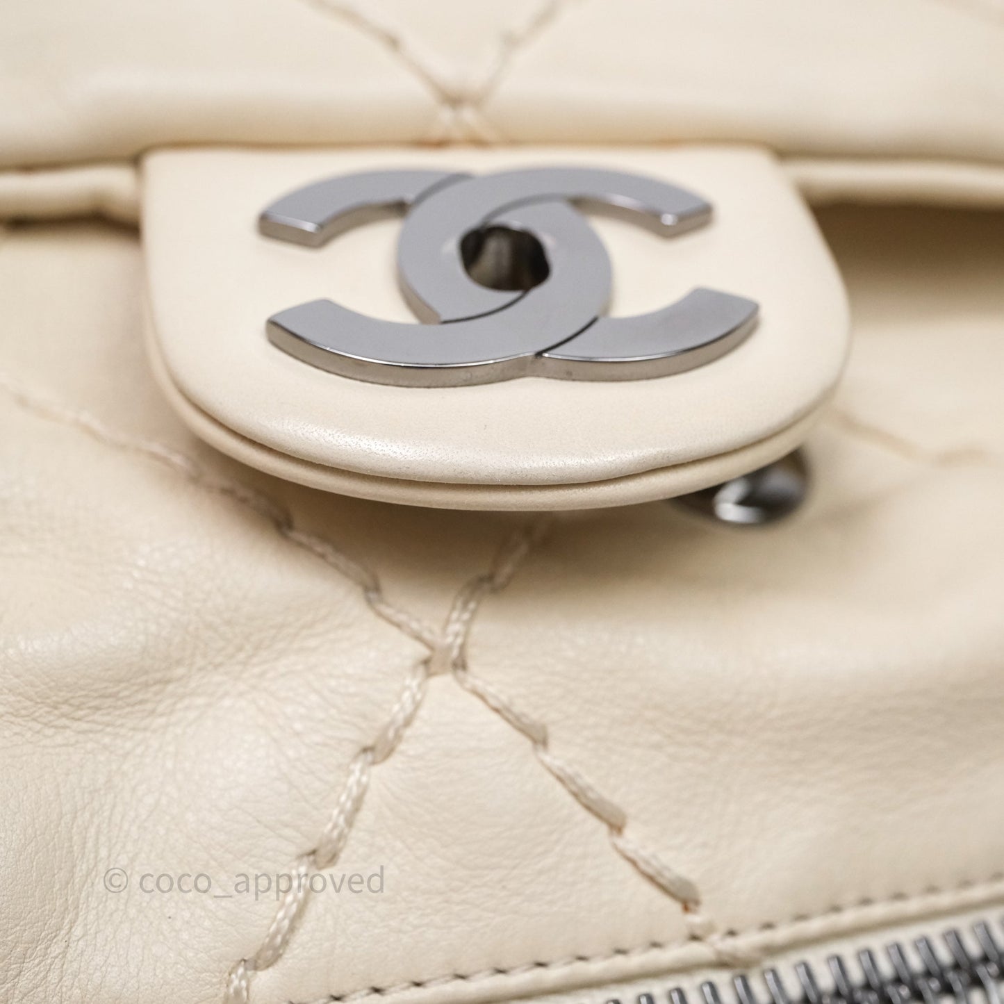 Chanel Expandable Ligne Flap Bag Ivory White Silver Hardware
