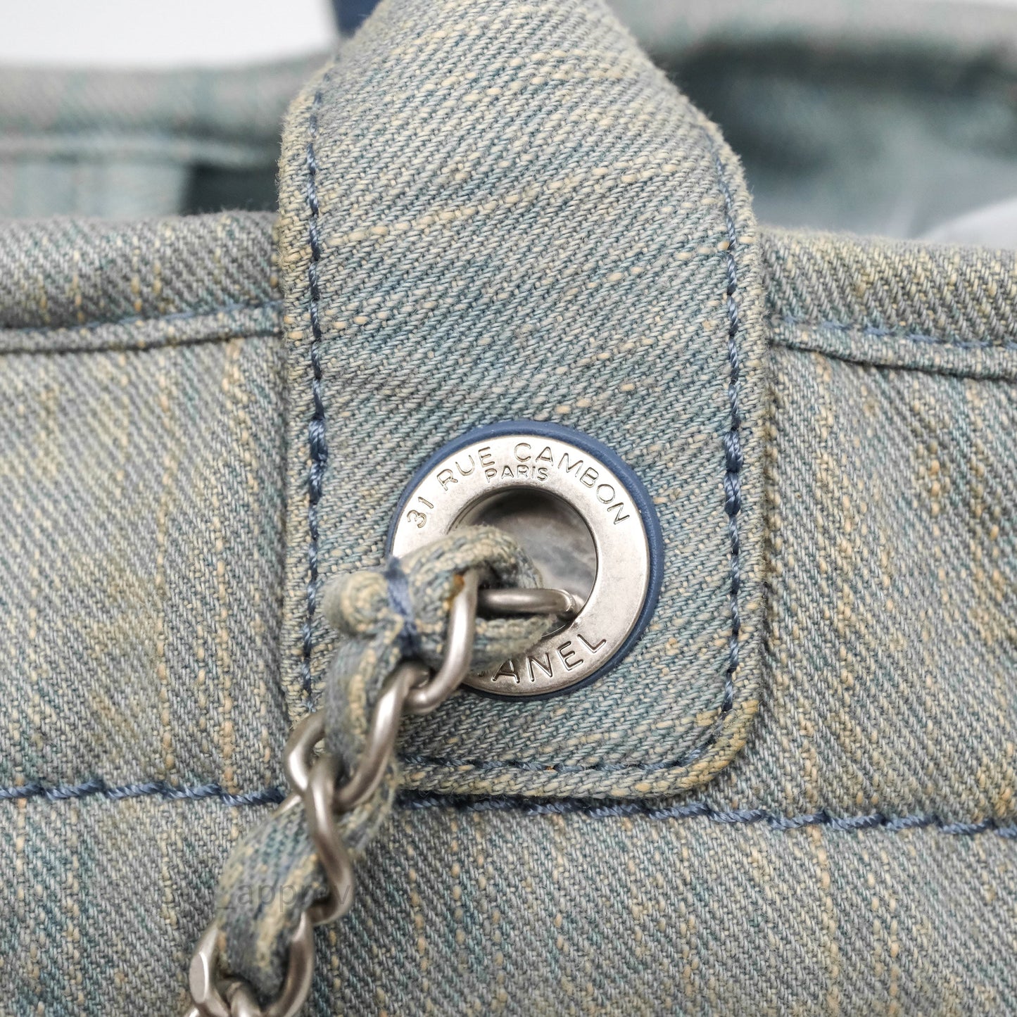 Chanel New Small Deauville Tote Denim Light Blue Aged Silver Hardware