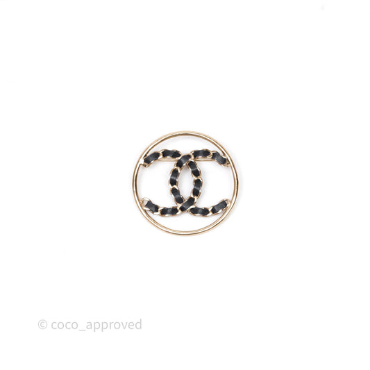 Chanel Black Leather CC Logo Brooch Gold Tone 19P