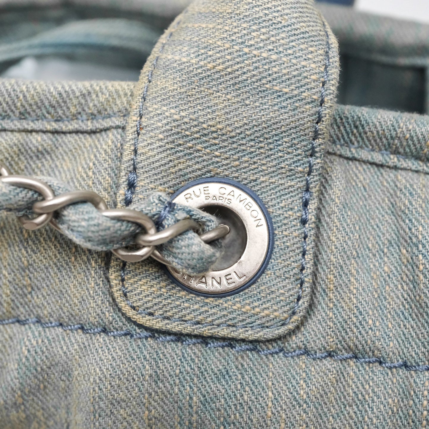 Chanel New Small Deauville Tote Denim Light Blue Aged Silver Hardware
