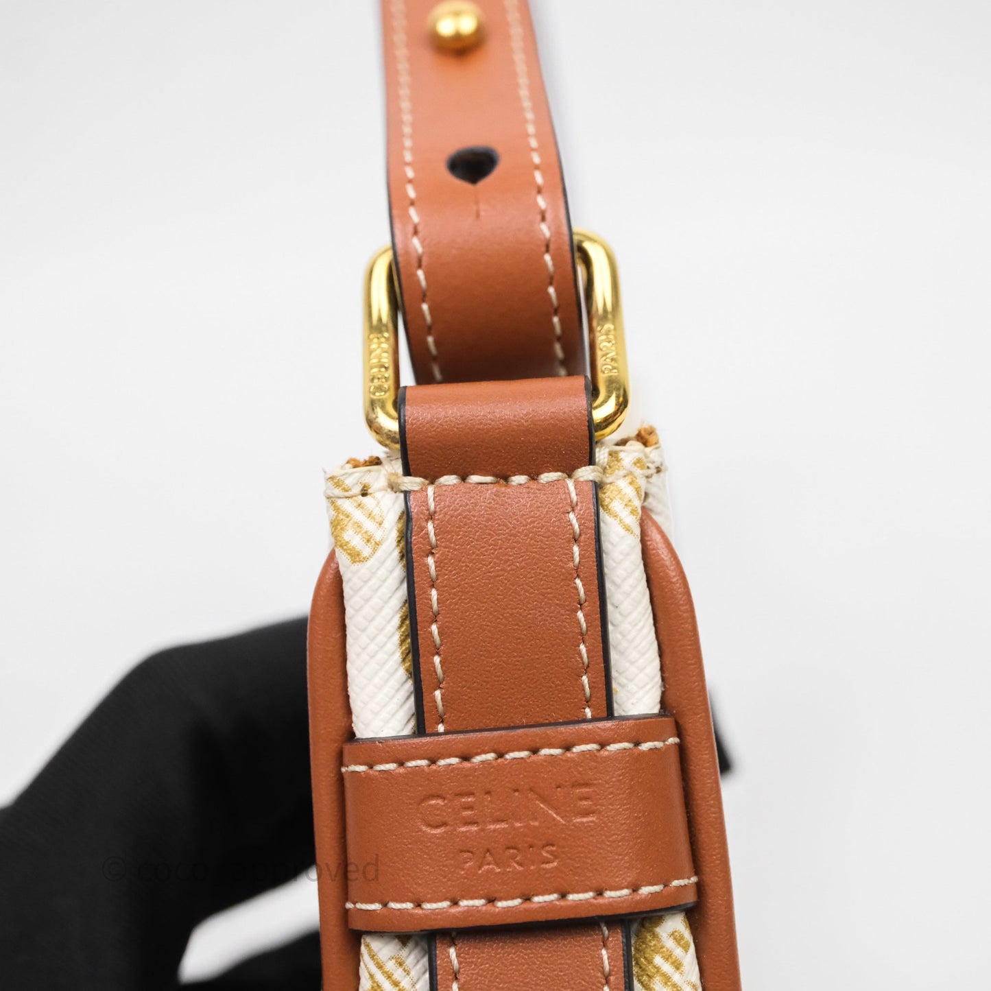 Celine Mini Ava Bag In Triomphe Canvas Calfskin White