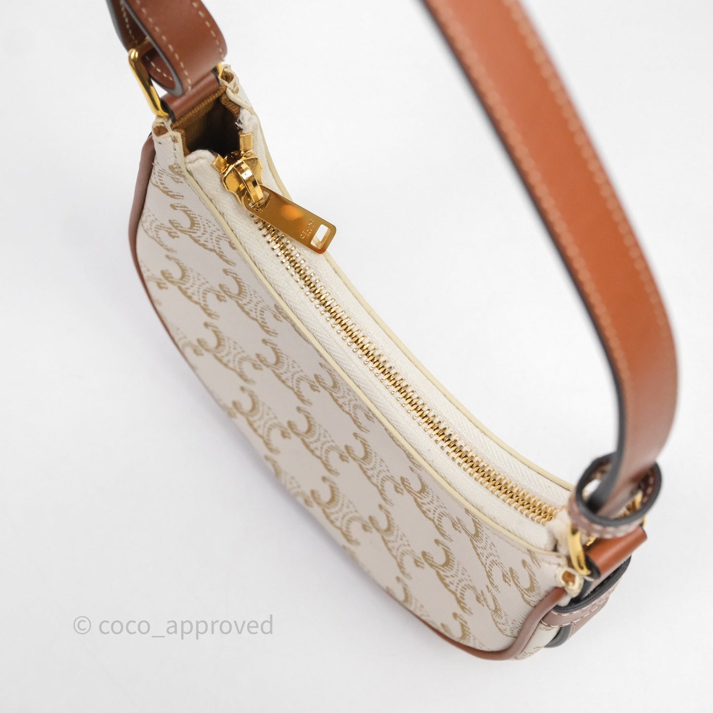 Celine Mini Ava Bag In Triomphe Canvas Calfskin White