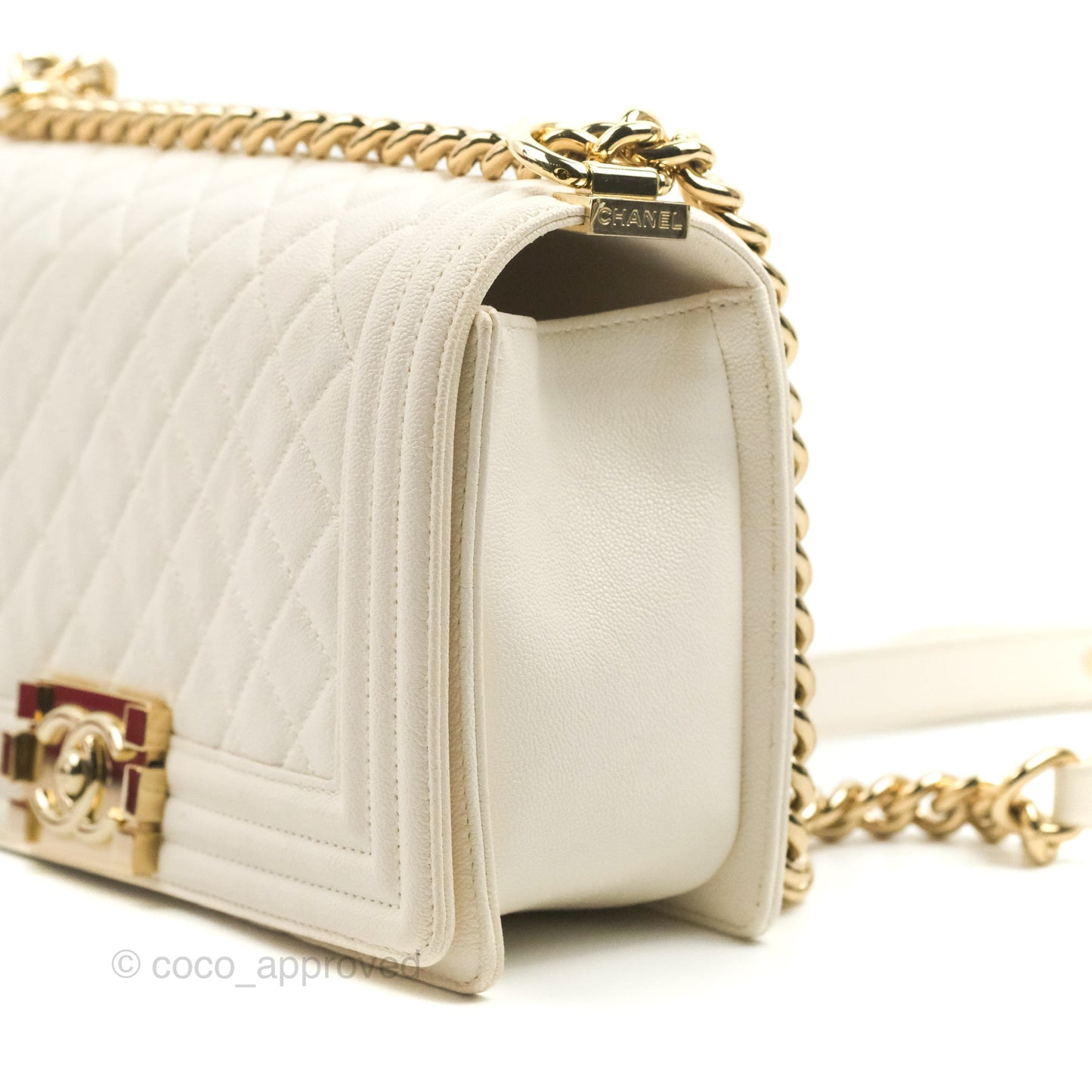 Chanel Quilted Medium Boy Ivory Caviar Gold Hardware