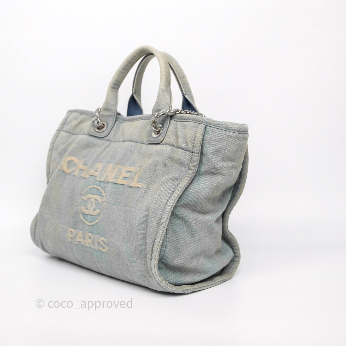 Chanel New Small Deauville Tote Denim Light Blue Aged Silver Hardware