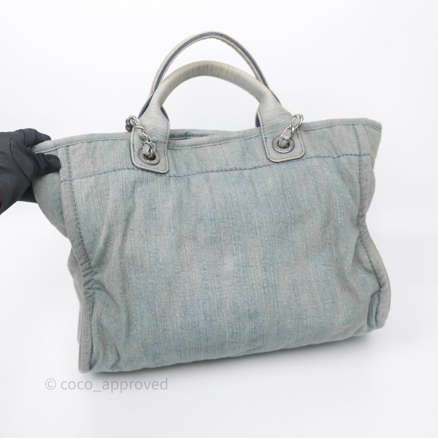 Chanel New Small Deauville Tote Denim Light Blue Aged Silver Hardware