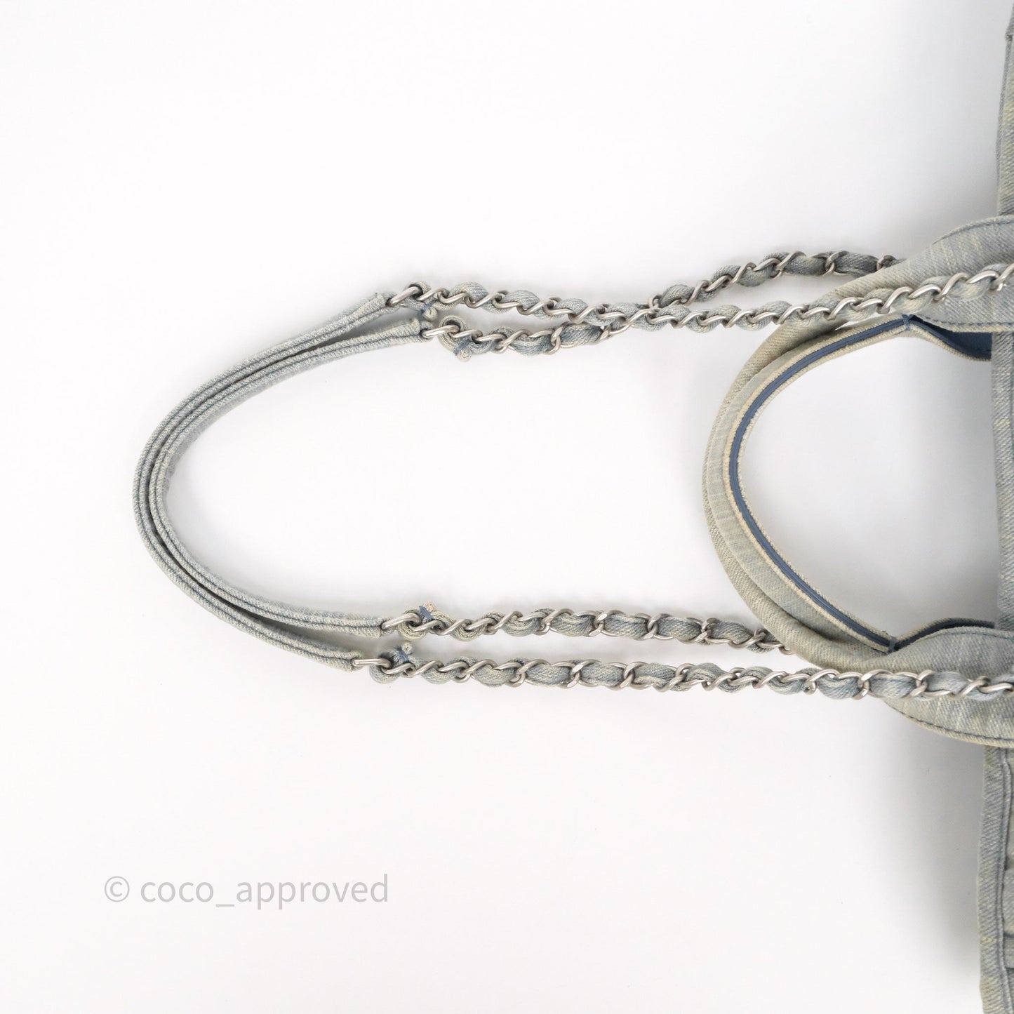 Chanel New Small Deauville Tote Denim Light Blue Aged Silver Hardware
