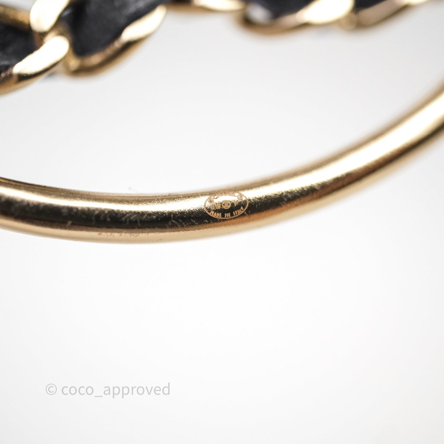 Chanel Black Leather CC Logo Brooch Gold Tone 19P
