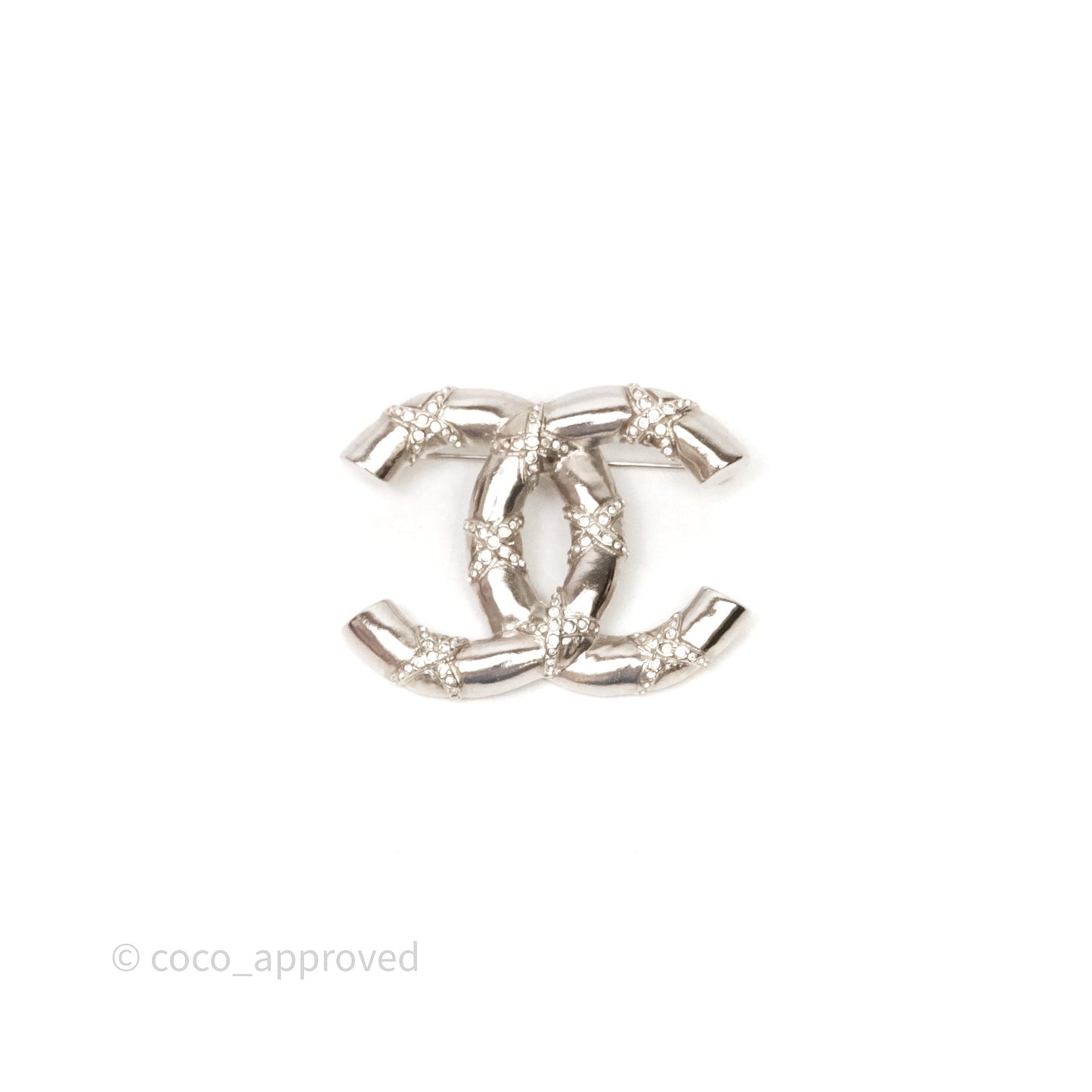 Chanel Crystal CC Logo Brooch Silver Tone 21B