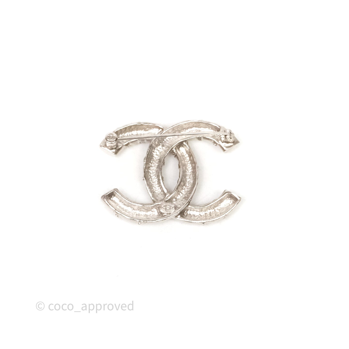 Chanel Crystal CC Logo Brooch Silver Tone 21B