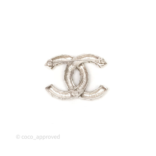 Chanel Crystal CC Logo Brooch Silver Tone 21B