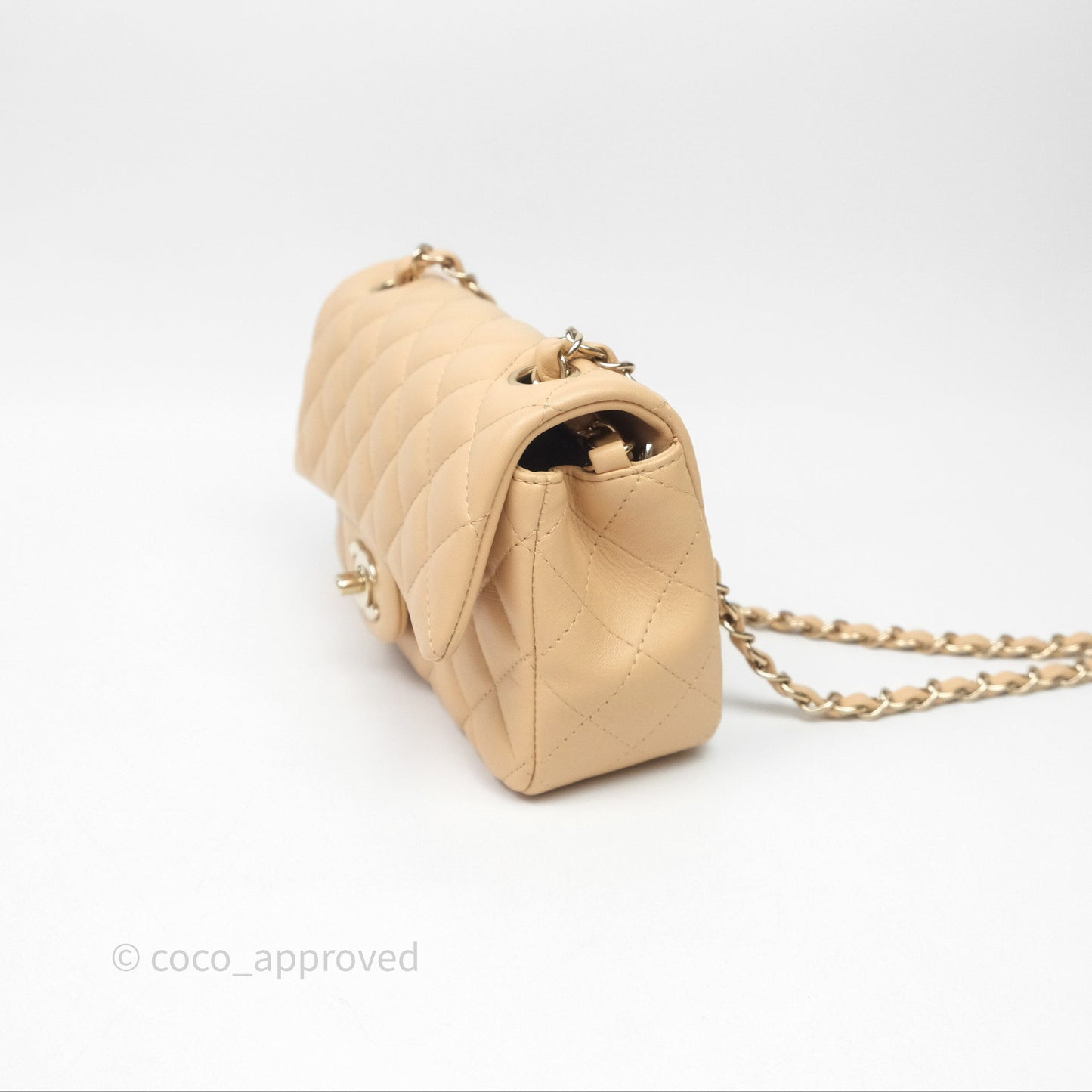 Chanel Mini Rectangular Quilted Beige Lambskin Gold Hardware