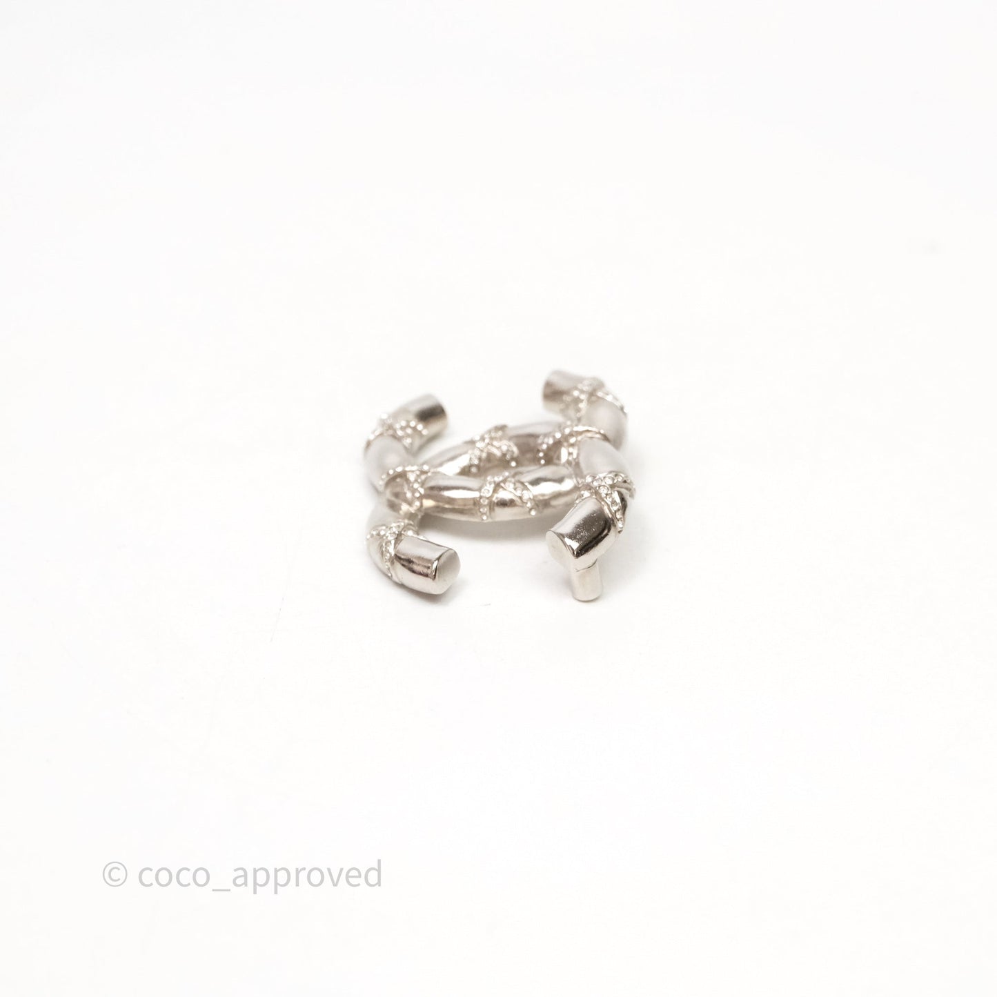 Chanel Crystal CC Logo Brooch Silver Tone 21B