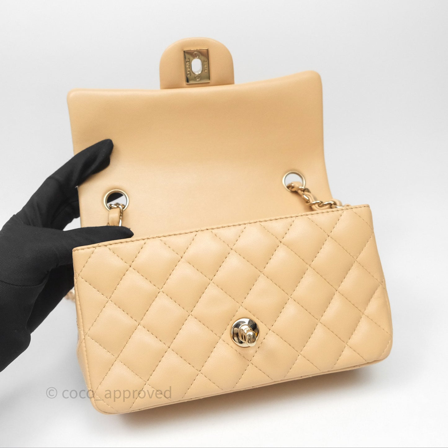 Chanel Mini Rectangular Quilted Beige Lambskin Gold Hardware