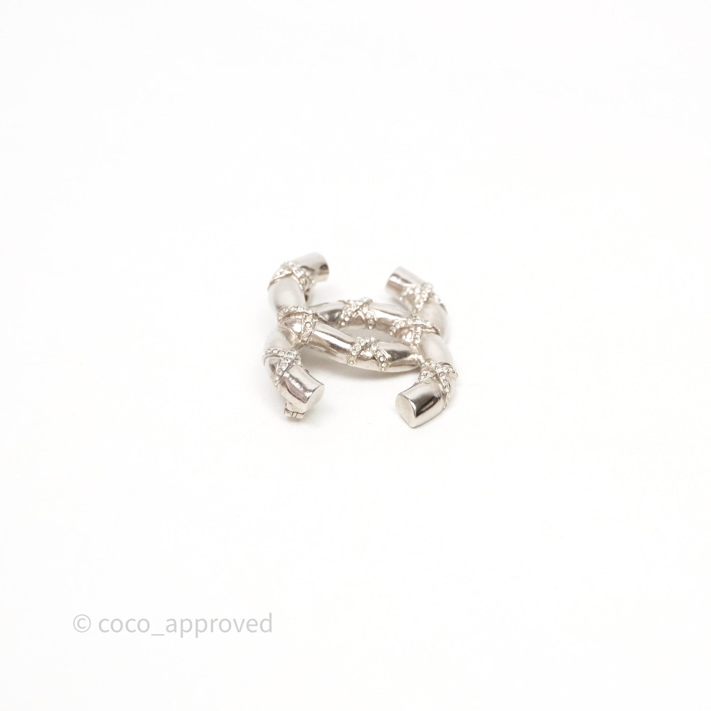 Chanel Crystal CC Logo Brooch Silver Tone 21B