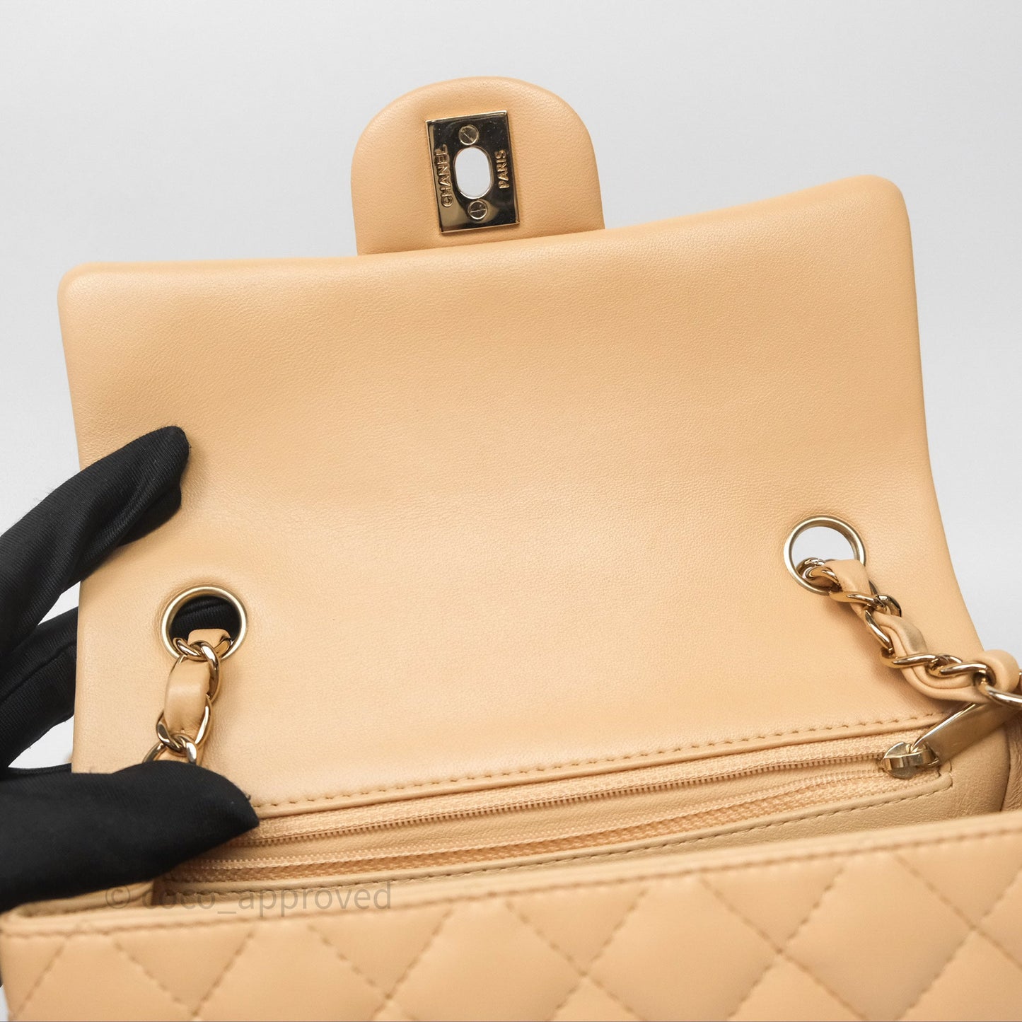 Chanel Mini Rectangular Quilted Beige Lambskin Gold Hardware