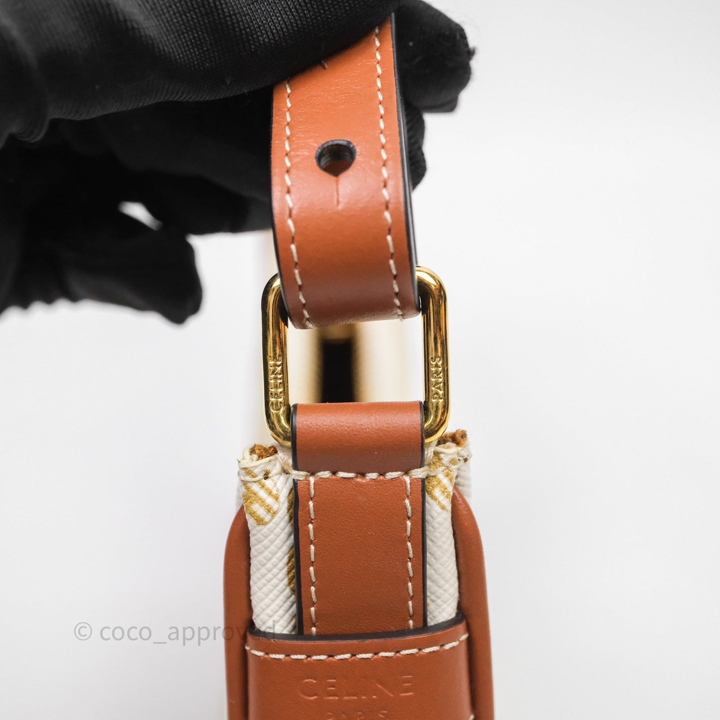 Celine Mini Ava Bag In Triomphe Canvas Calfskin White