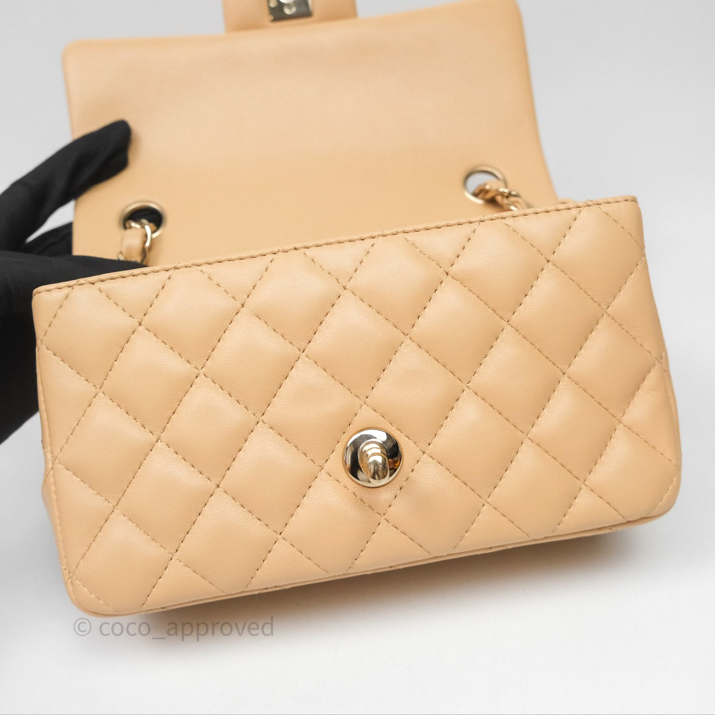 Chanel Mini Rectangular Quilted Beige Lambskin Gold Hardware