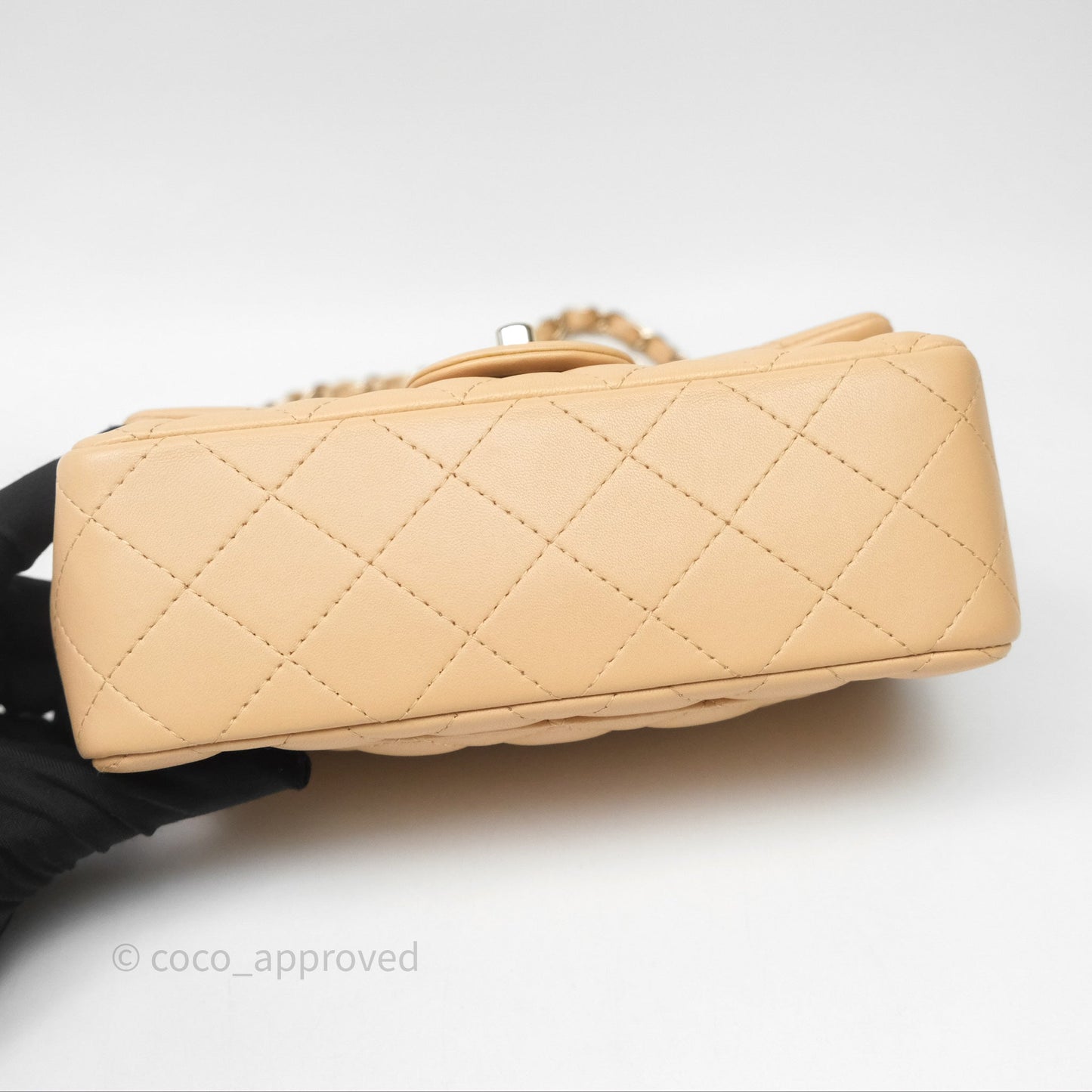 Chanel Mini Rectangular Quilted Beige Lambskin Gold Hardware