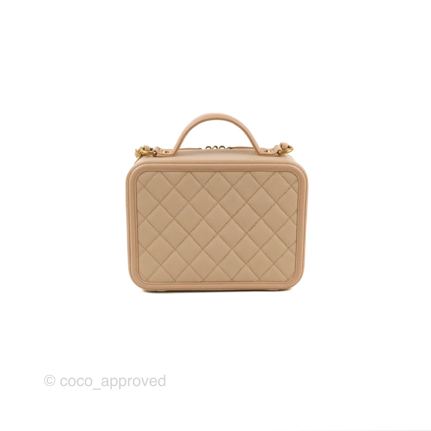 Chanel Quilted Medium CC Filigree Vanity Case Light Beige Caviar Gold Hardware