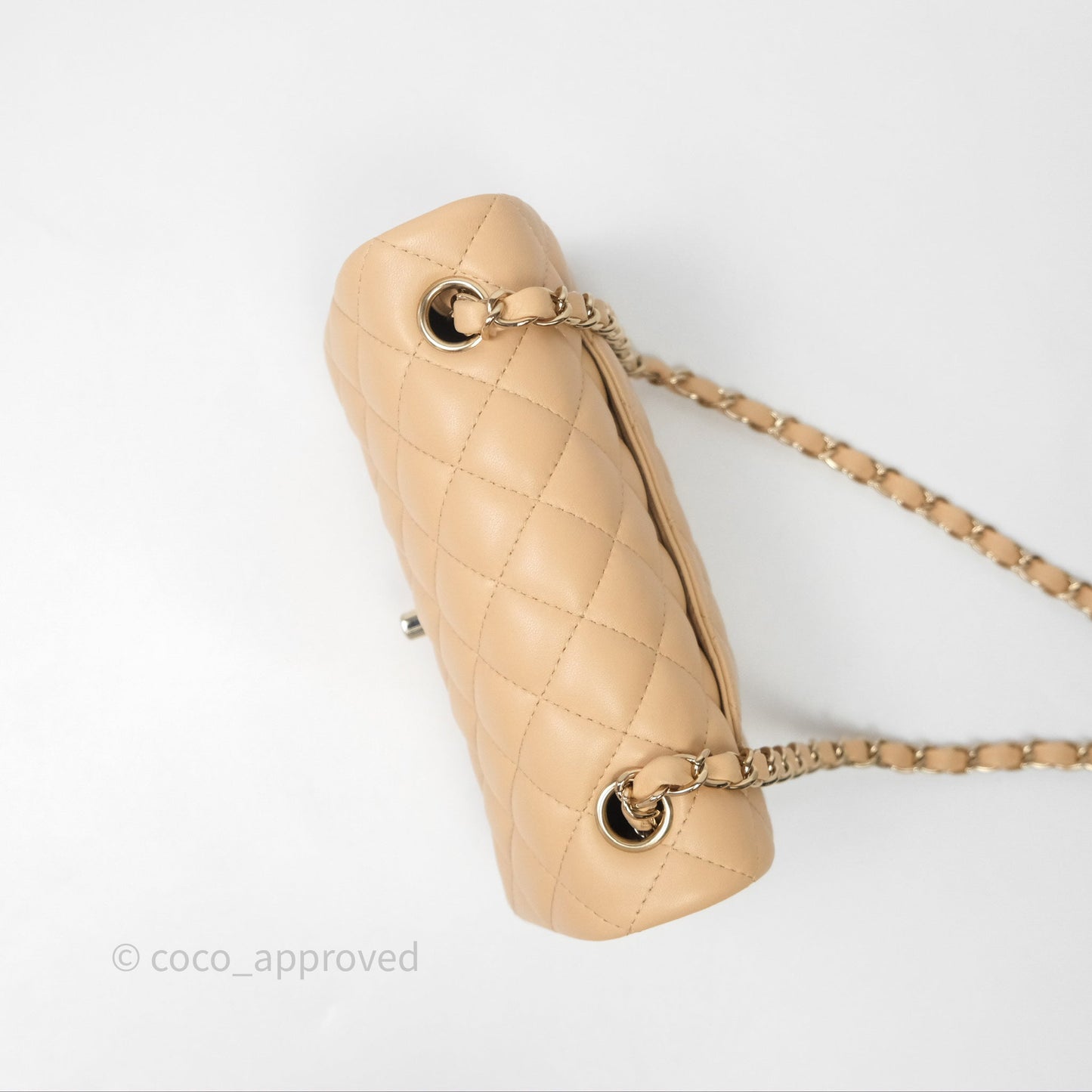 Chanel Mini Rectangular Quilted Beige Lambskin Gold Hardware