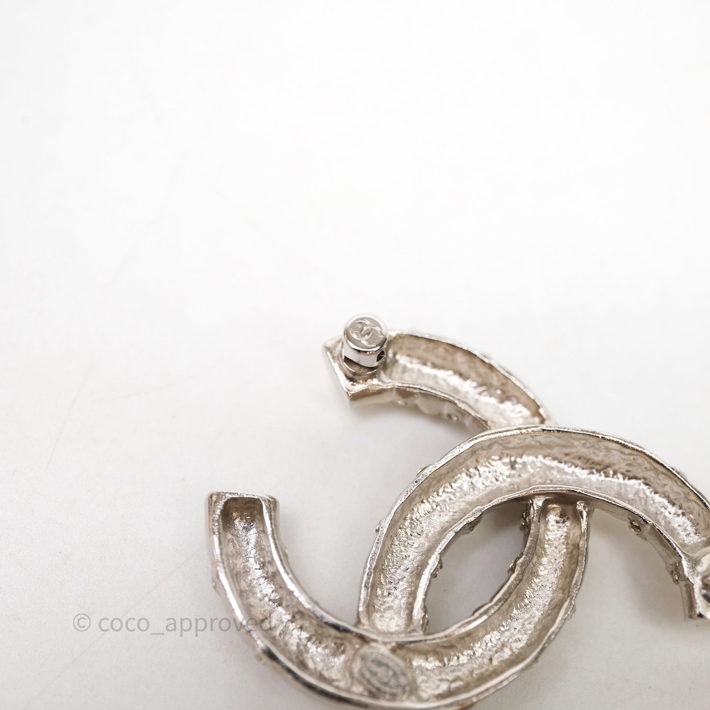 Chanel Crystal CC Logo Brooch Silver Tone 21B