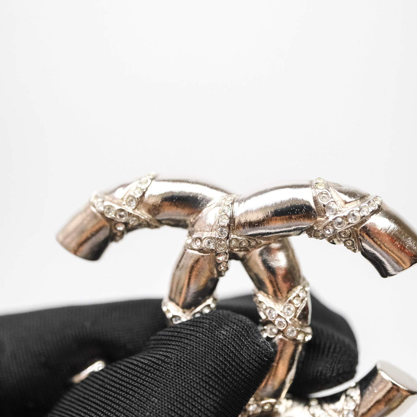 Chanel Crystal CC Logo Brooch Silver Tone 21B