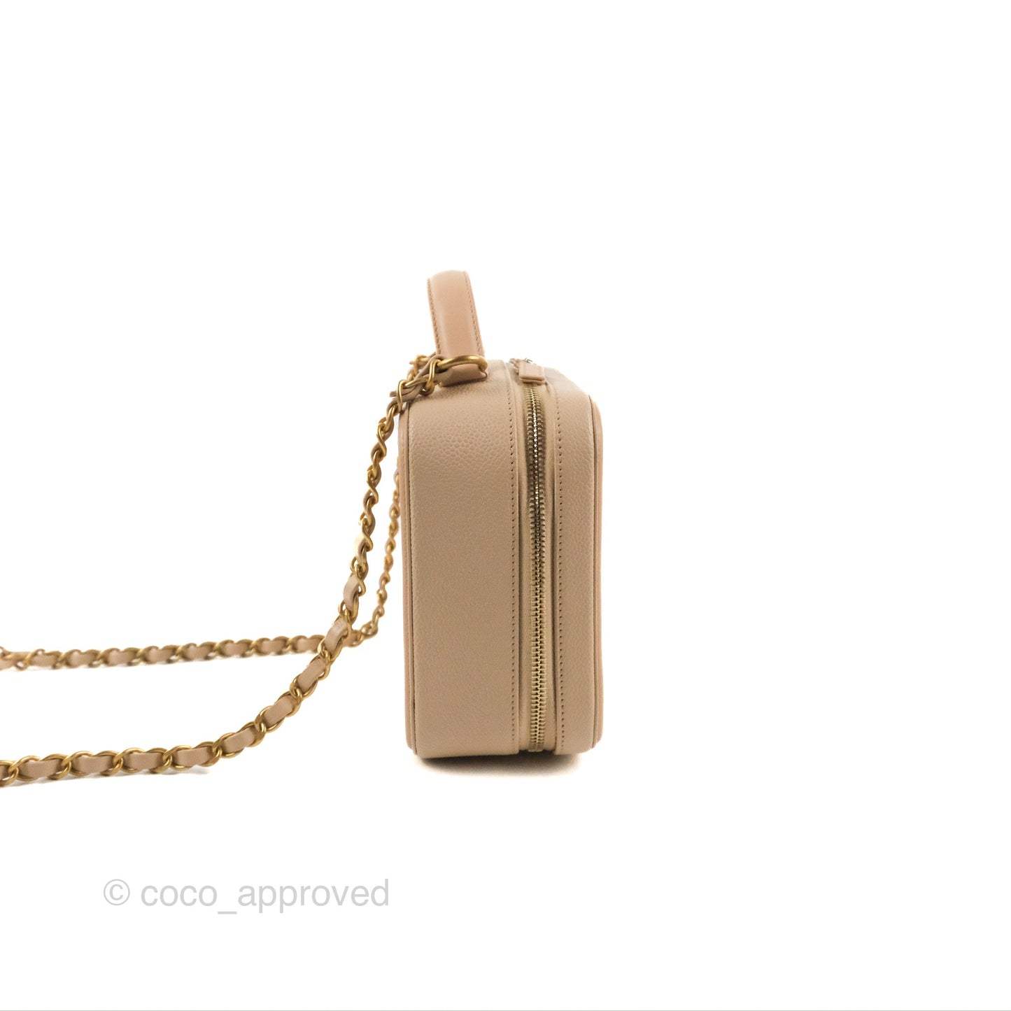 Chanel Quilted Medium CC Filigree Vanity Case Light Beige Caviar Gold Hardware