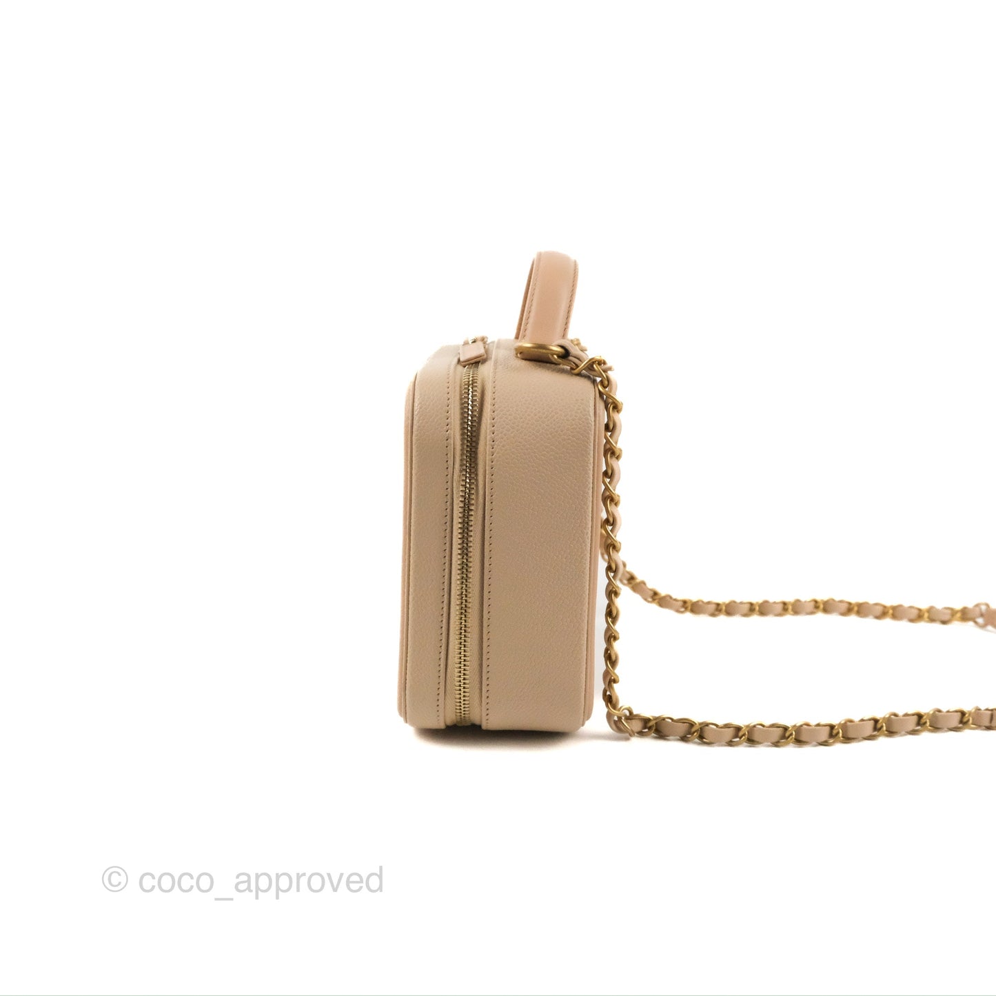 Chanel Quilted Medium CC Filigree Vanity Case Light Beige Caviar Gold Hardware