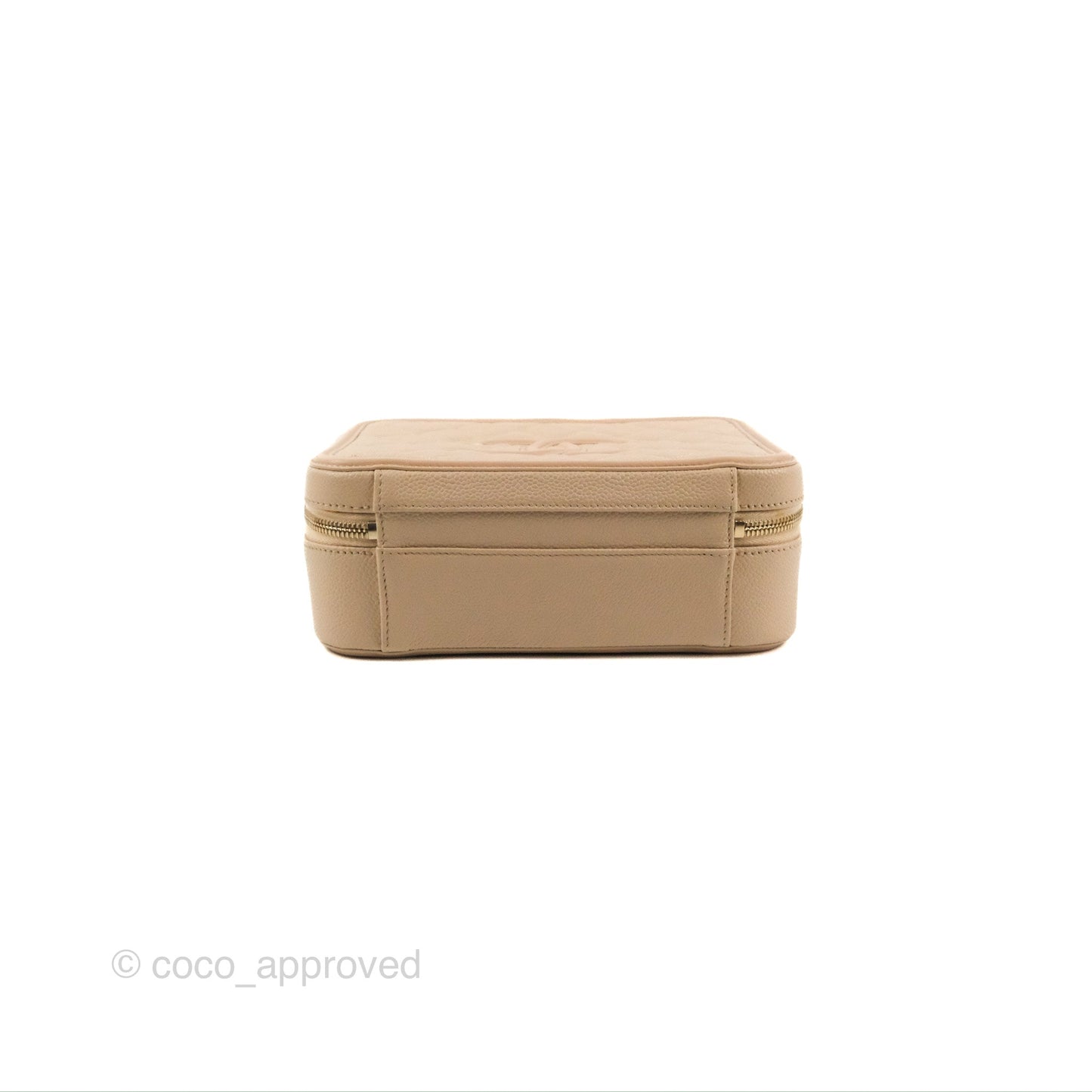 Chanel Quilted Medium CC Filigree Vanity Case Light Beige Caviar Gold Hardware